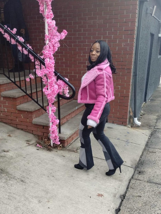 pink faux fur sherling jacket