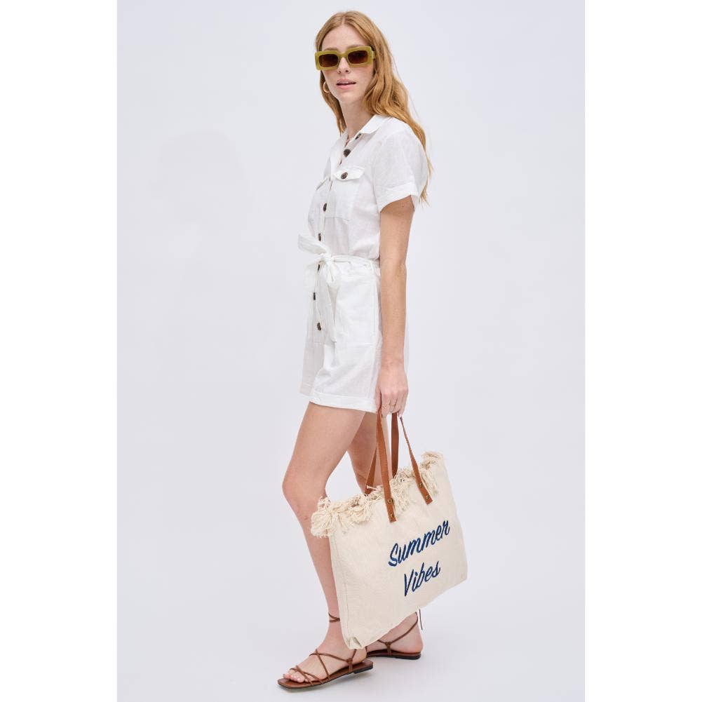 Summer Vibes Fringe Beach Tote: Sage