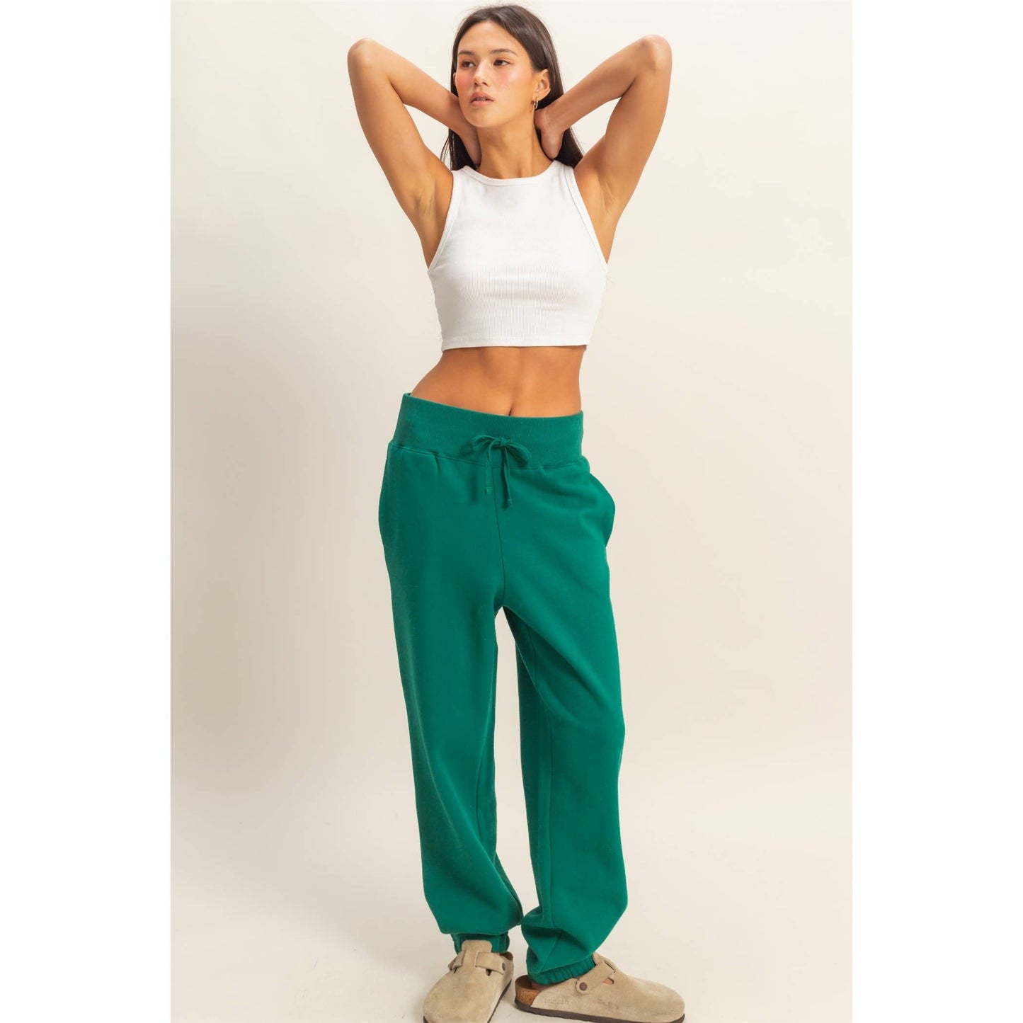 High-Waist Jogger Pants: DUSTY PINK / S-M-L(2-2-2)