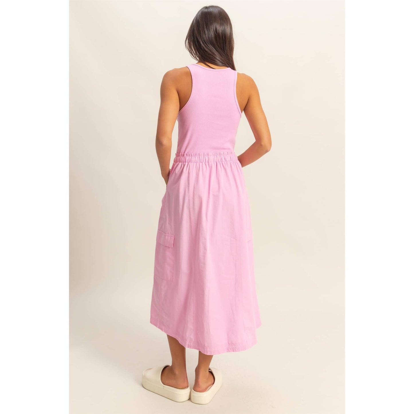 Sleeveless Cargo Midi Dress: PINK
