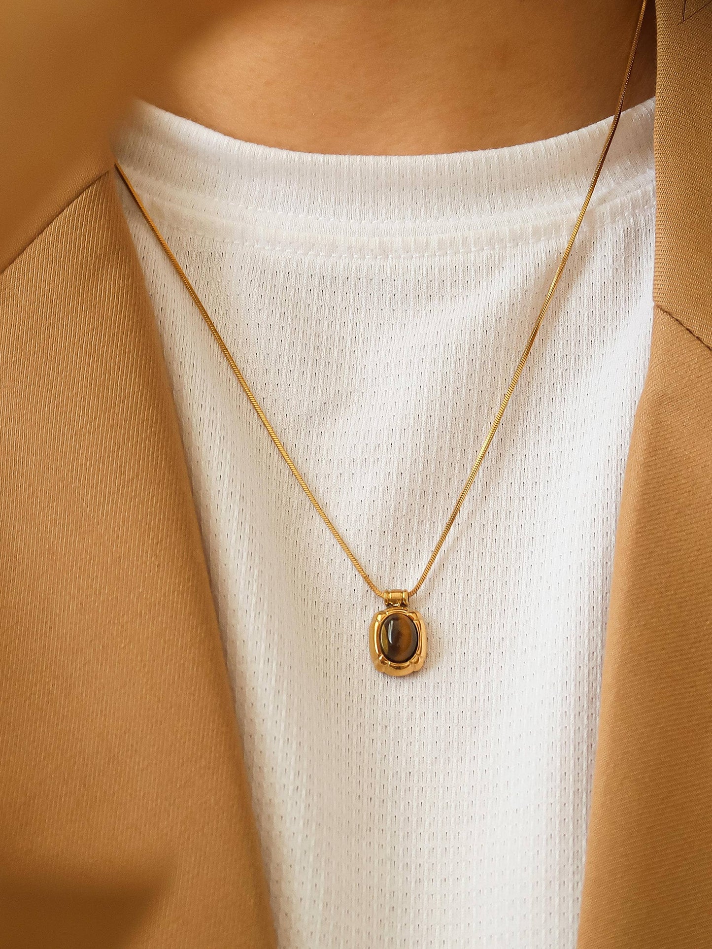 Dax 18K Gold Non-Tarnish Natural Stone Necklace: Brown
