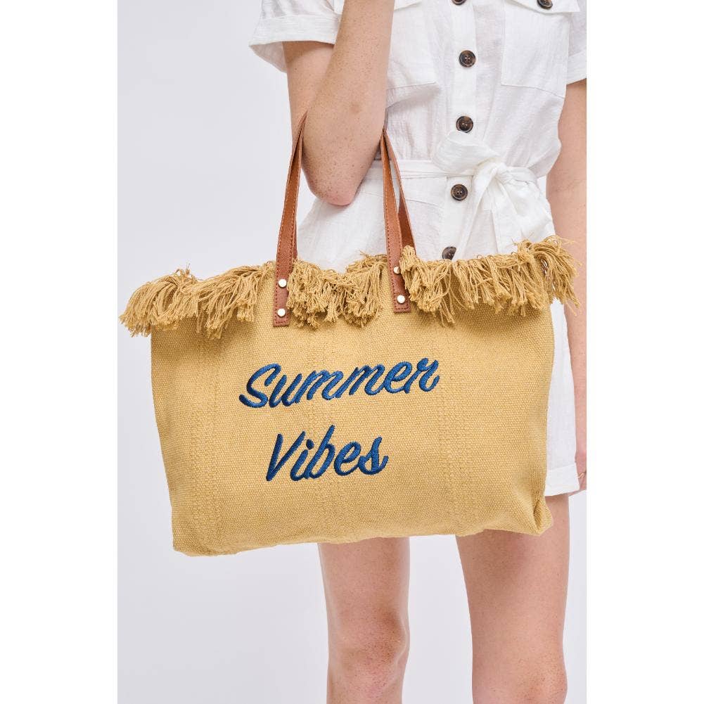 Summer Vibes Fringe Beach Tote: Sage