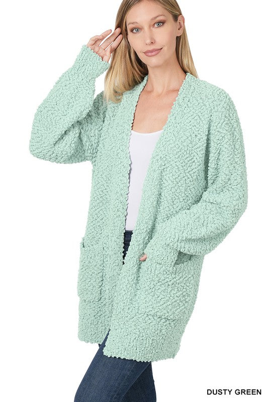 Mint Green Cozy Popcorn Sweater with pockets