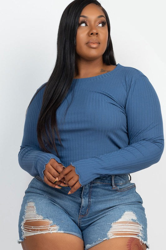Plus Size Comfy Blue Ribbed top
