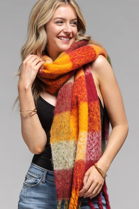 Oversized Plaid Wool feel Scarf