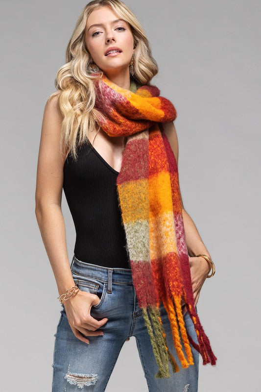 Oversized Plaid Wool feel Scarf