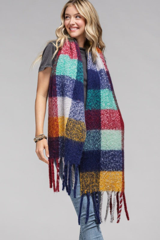 Oversized Plaid Wool feel Scarf
