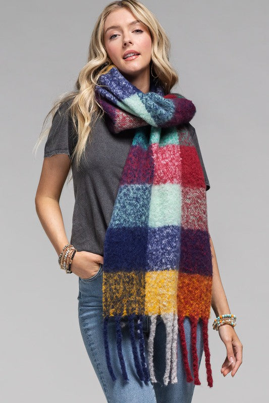 Oversized Plaid Wool feel Scarf