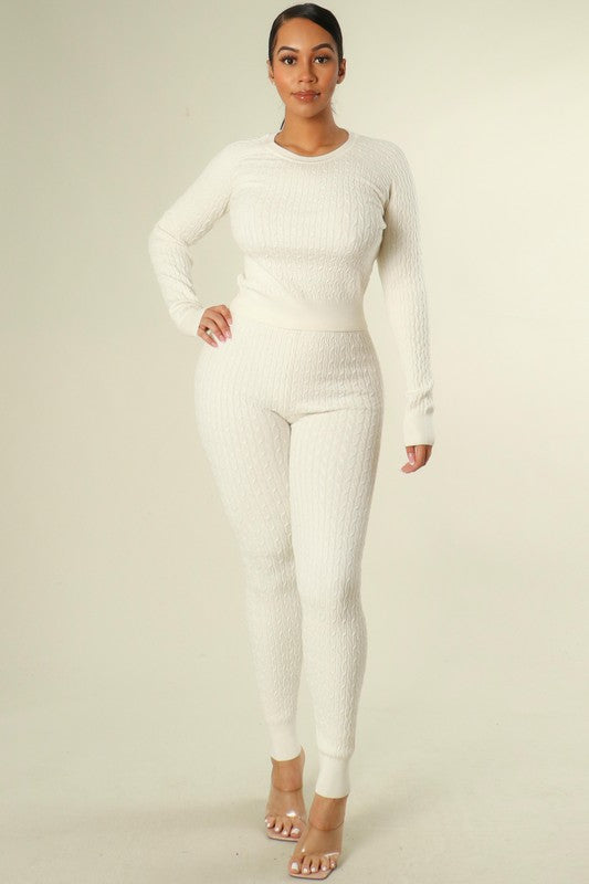 Women's cable knit sweater & pants set | On the Go pants Set