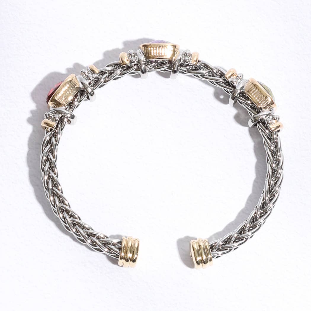 Square Multi CZ Bangle Bracelet 5MM: BKDM / ONE SIZE
