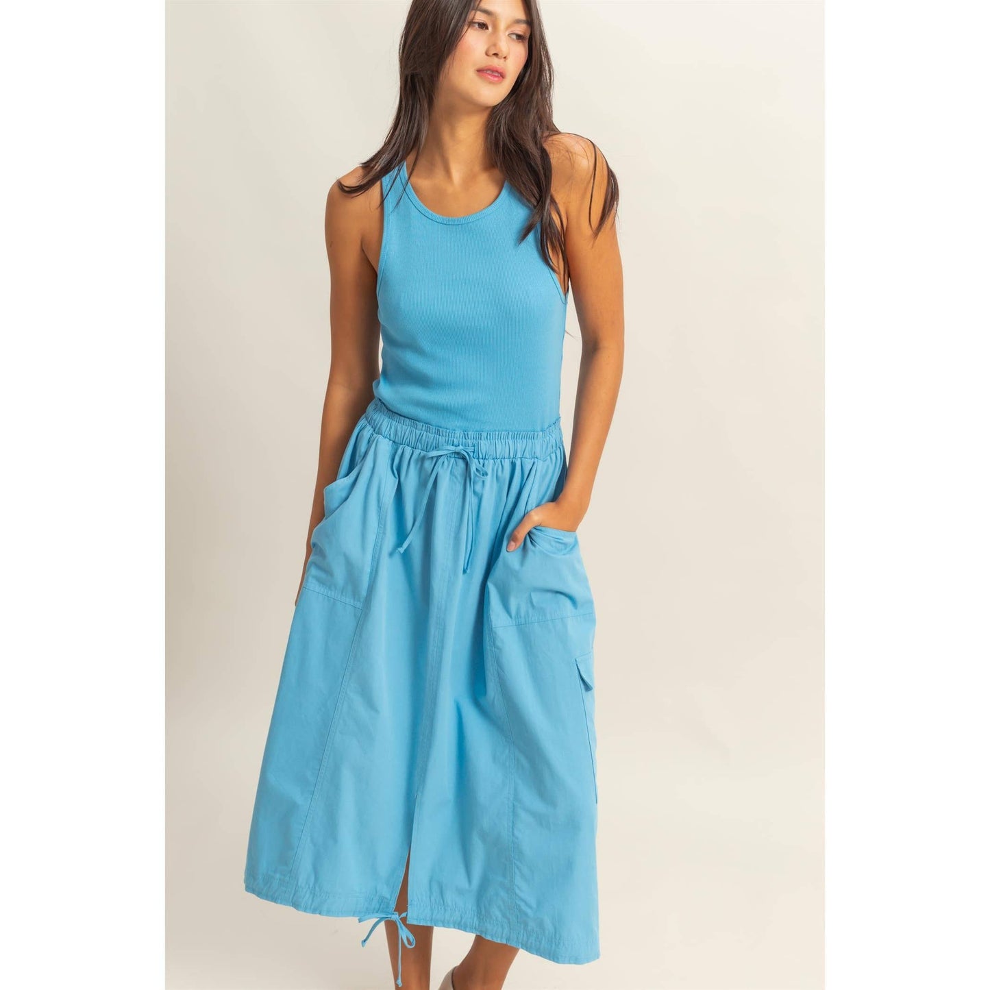 Sleeveless Cargo Midi Dress: PINK