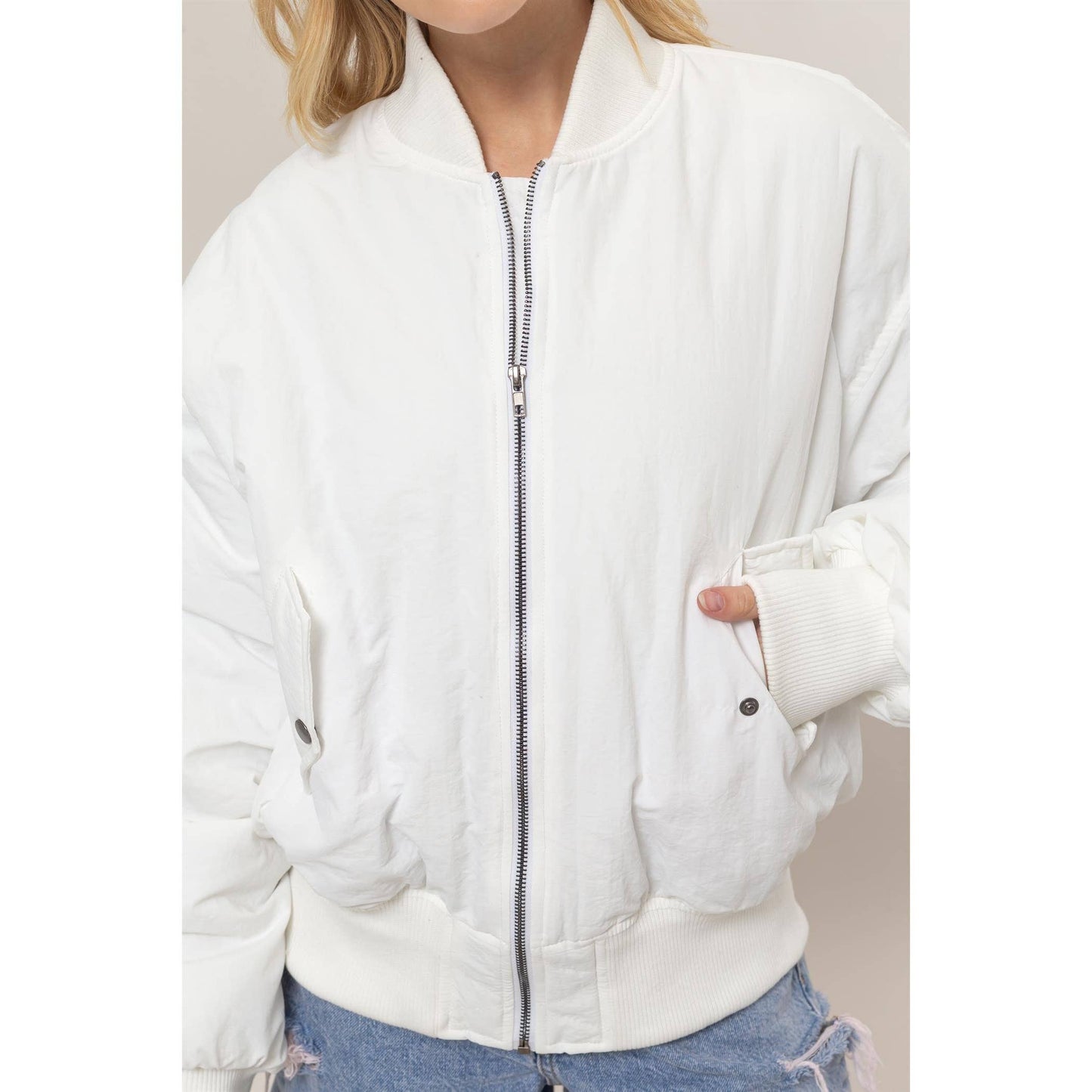 Oversized Bomber Puffer Jacket: BLACK / S-M-L(1-1-1)