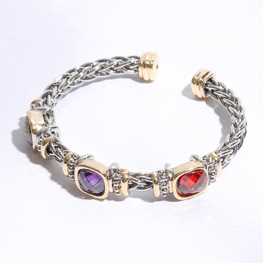 Square Multi CZ Bangle Bracelet 5MM: BKDM / ONE SIZE