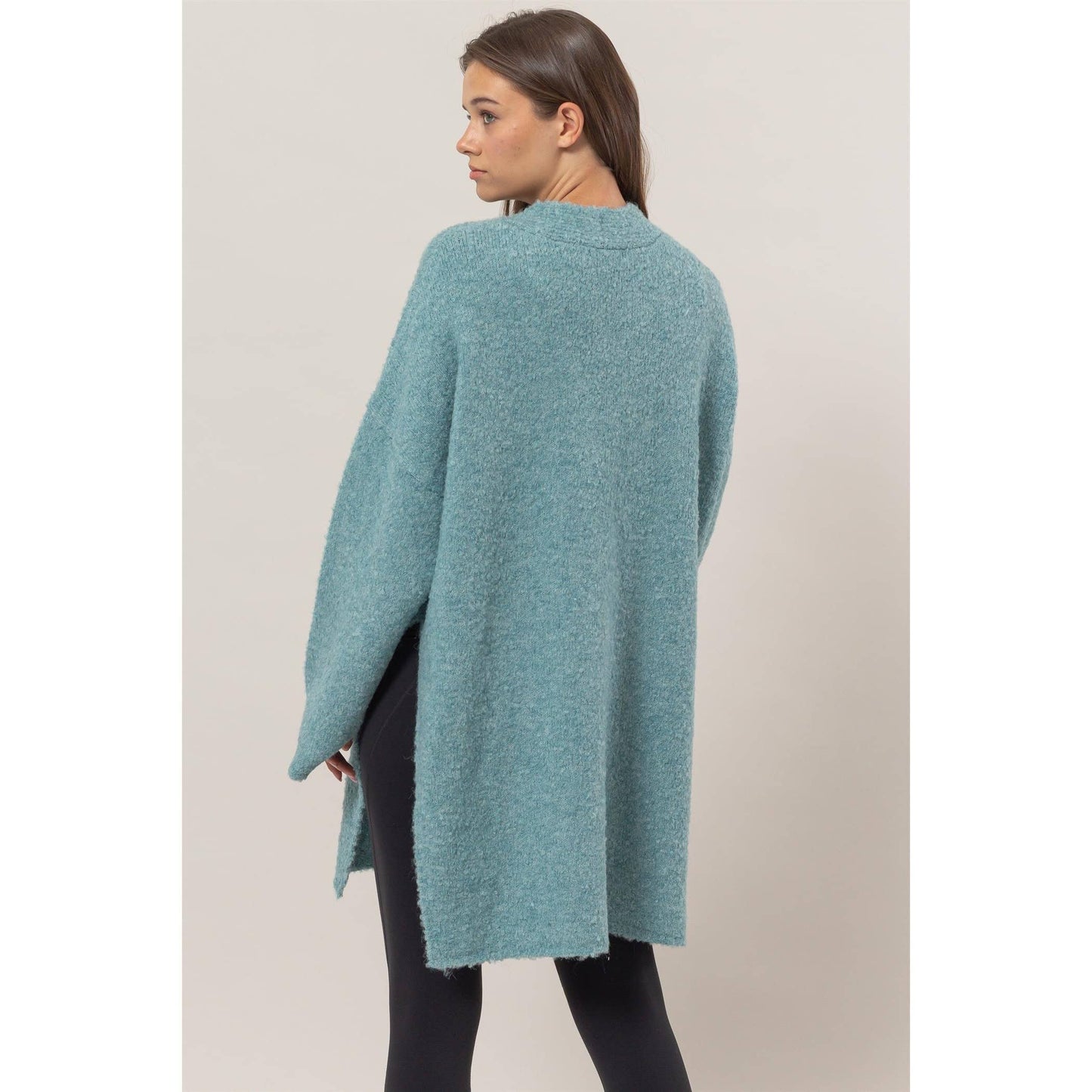 Front Rosette Long Sweater Cardigan : OCEAN Blue