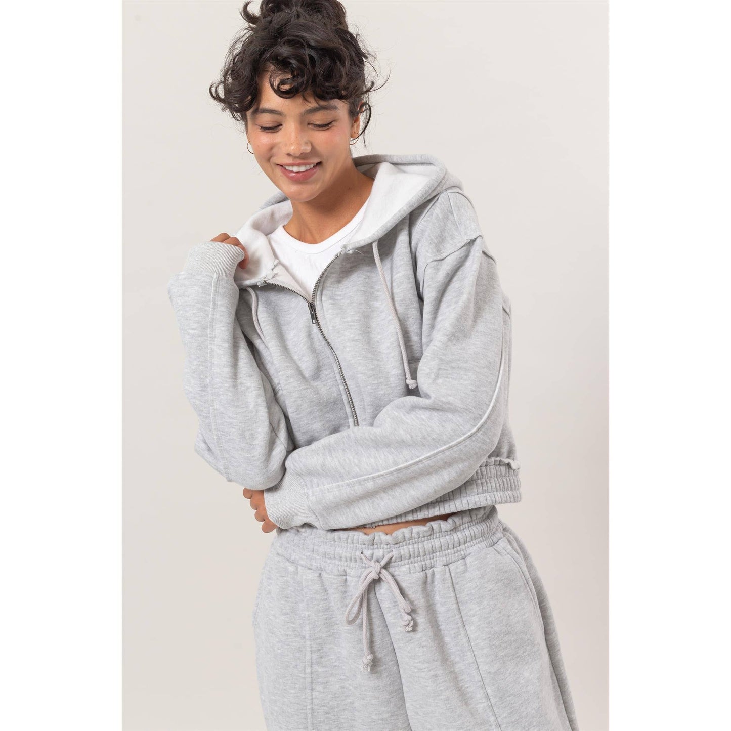 Zip Up Hoodie Jacket With Seam Detailing