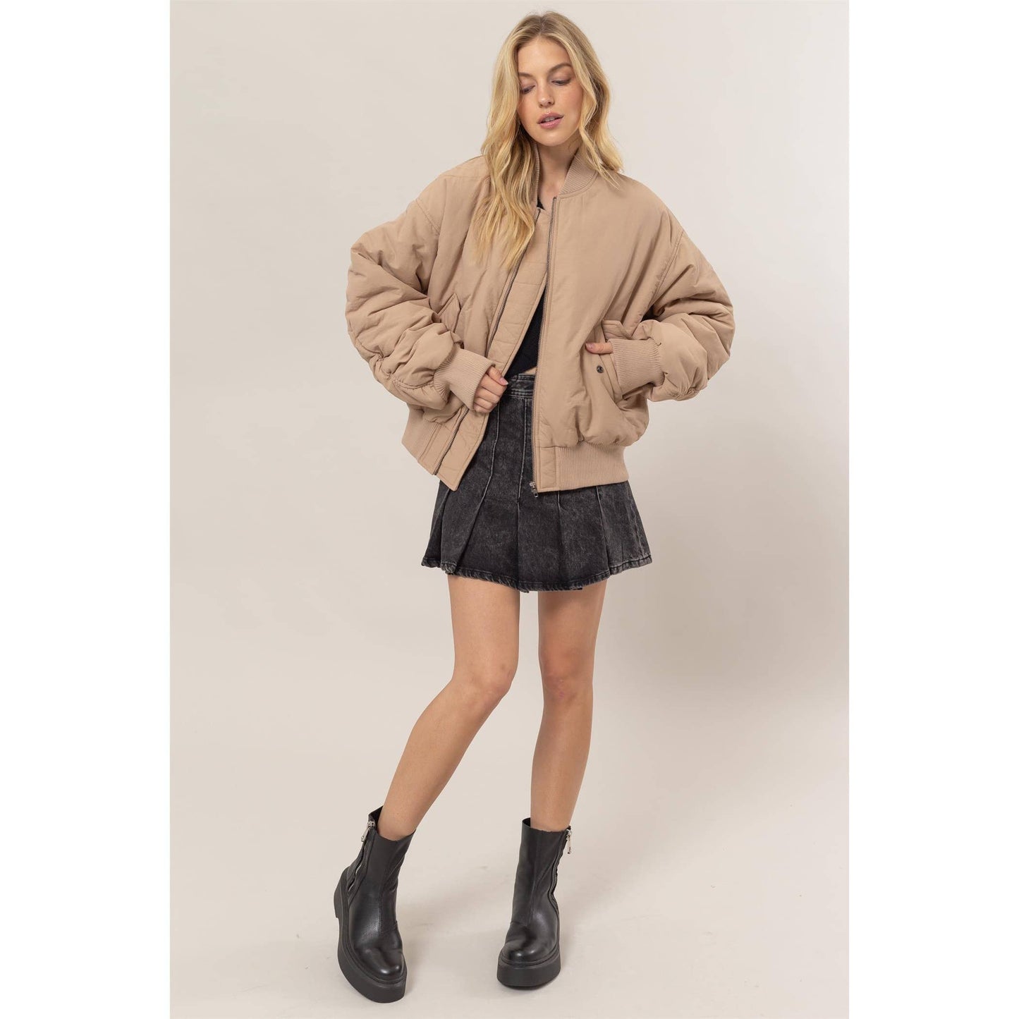 Oversized Bomber Puffer Jacket: BLACK / S-M-L(1-1-1)