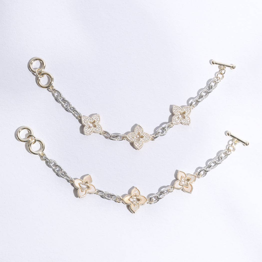 Lucky 3 Clover Pave Clover Mop Link Bracelet: BK / ONE SIZE