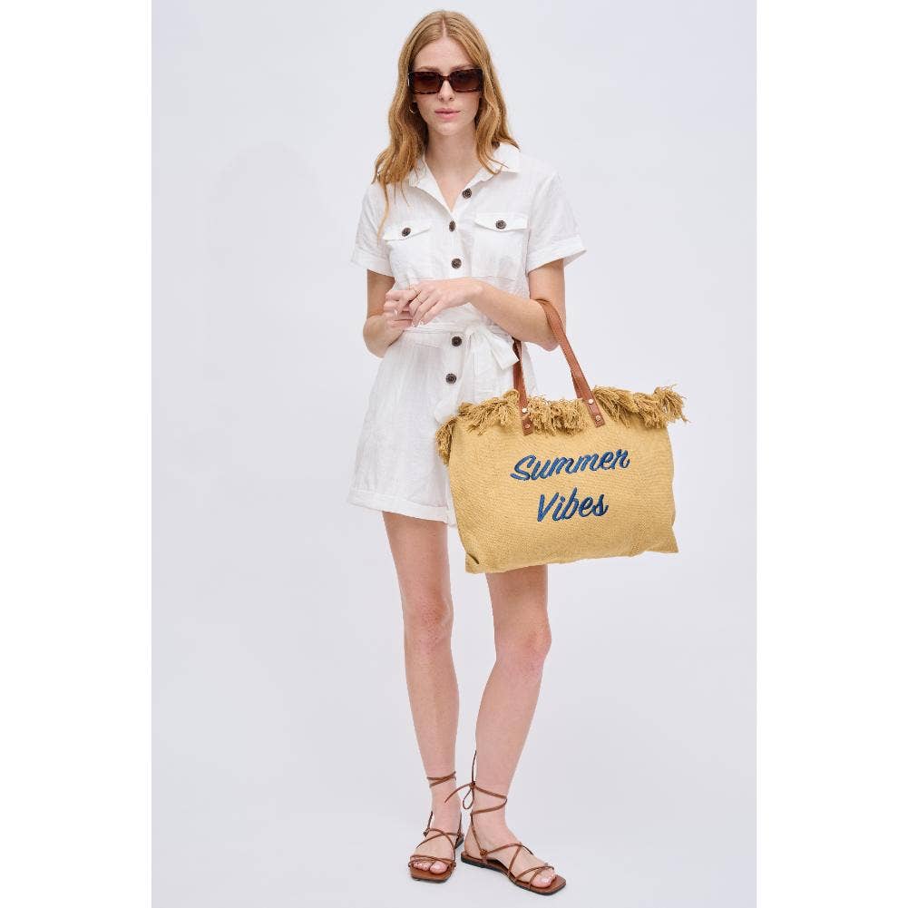 Summer Vibes Fringe Beach Tote: Sage
