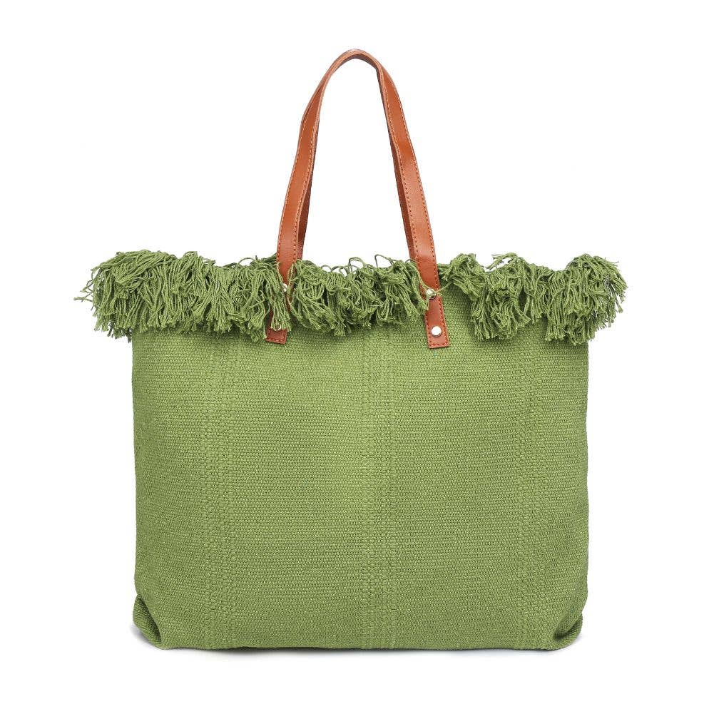 Summer Vibes Fringe Beach Tote: Sage