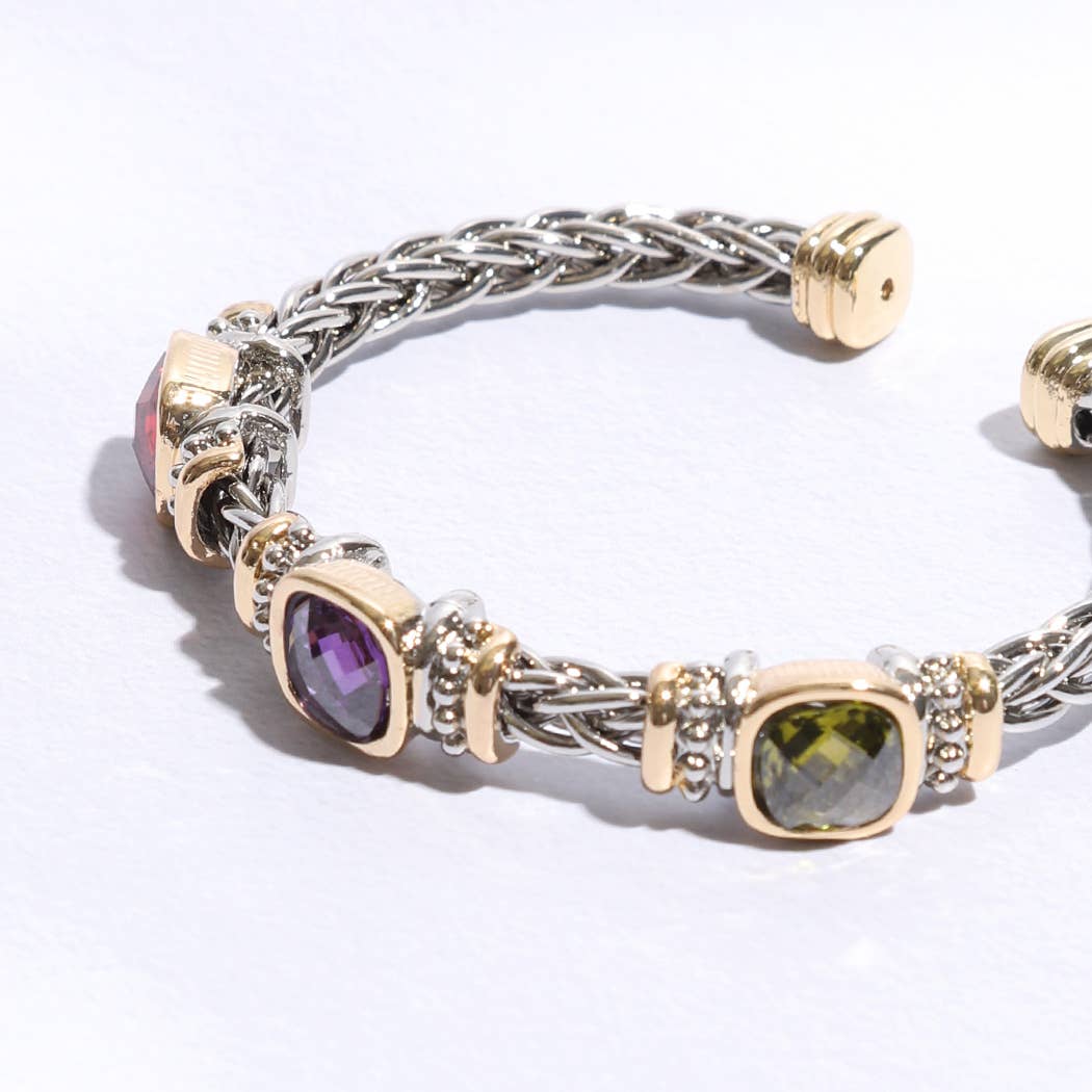 Square Multi CZ Bangle Bracelet 5MM: BKDM / ONE SIZE