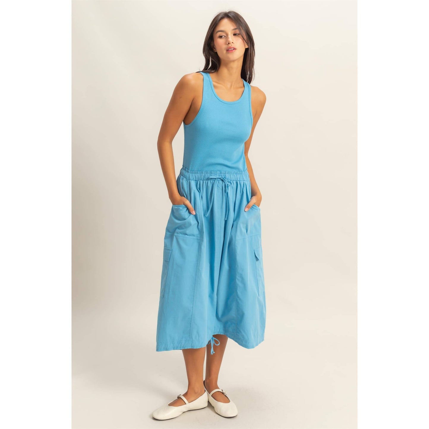 Sleeveless Cargo Midi Dress: PINK