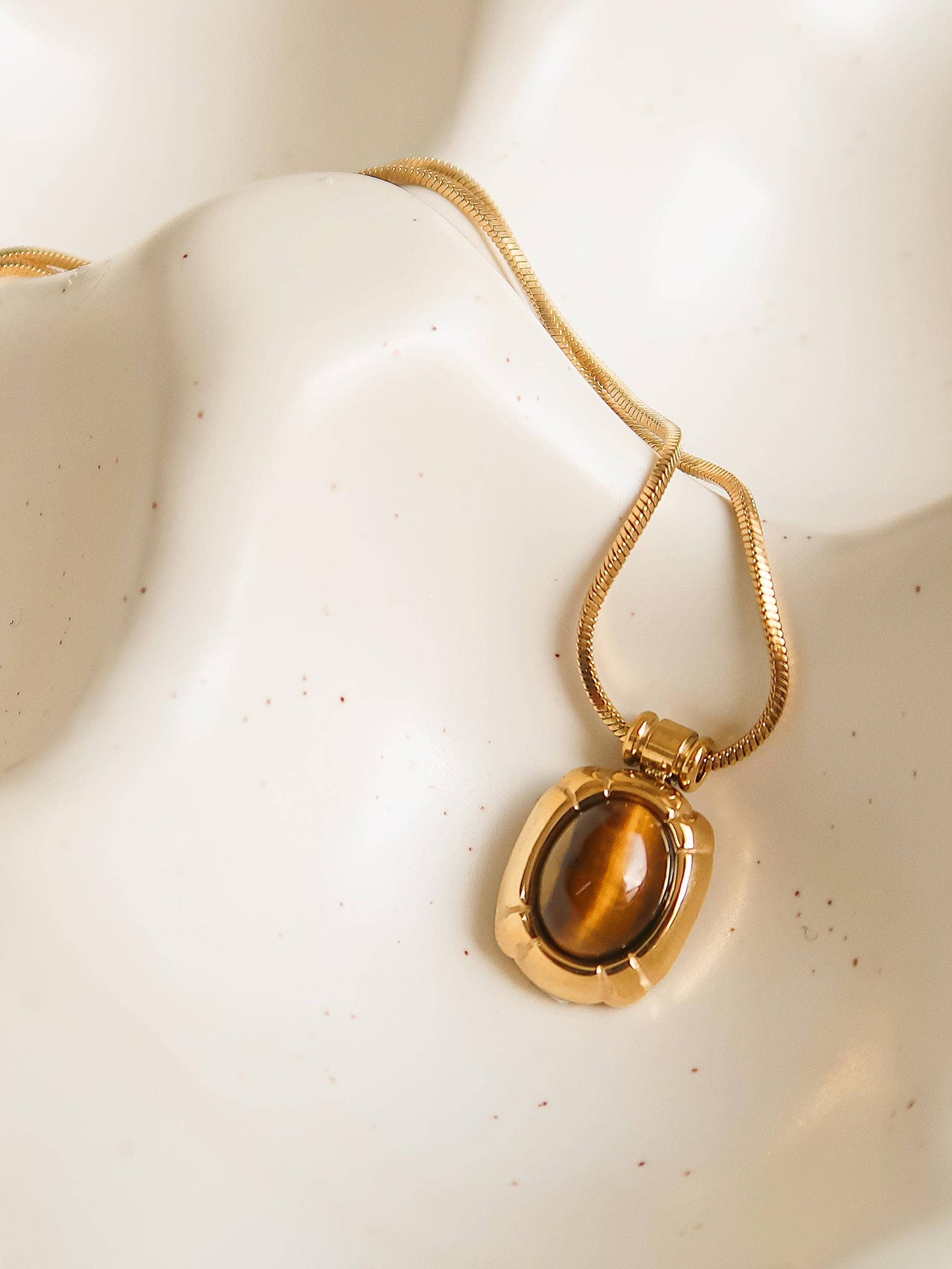 Dax 18K Gold Non-Tarnish Natural Stone Necklace: Brown