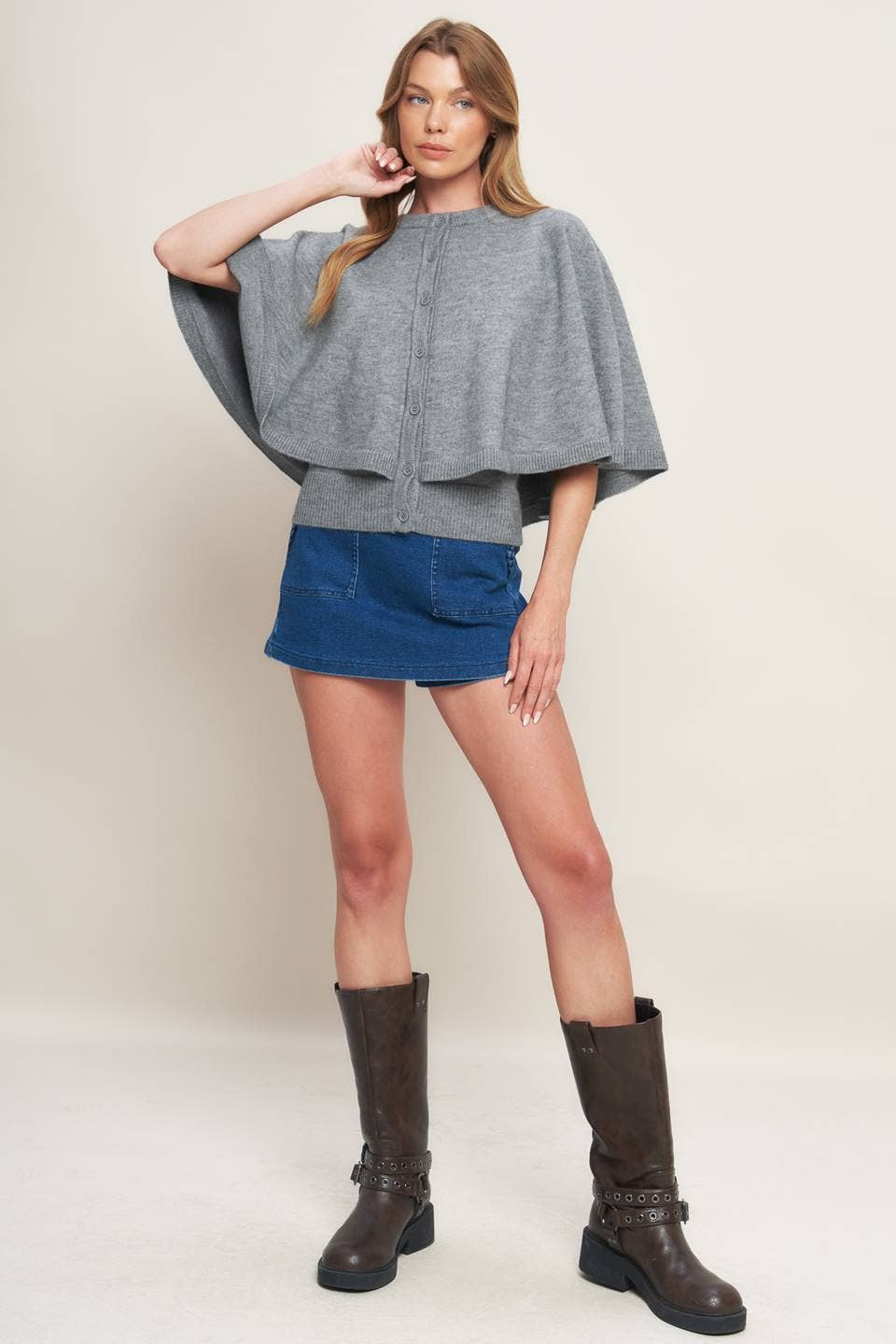 A capelet sweater knit top - HEATHER GREY Contemporary