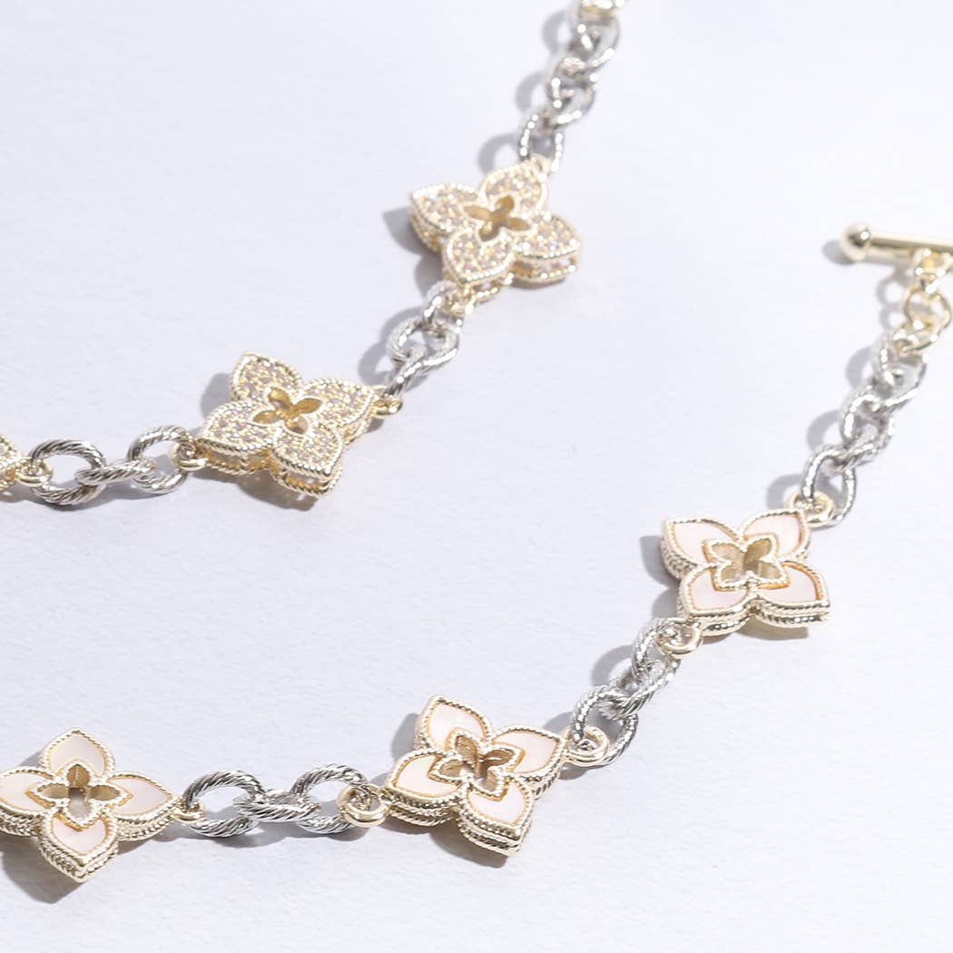 Lucky 3 Clover Pave Clover Mop Link Bracelet: BK / ONE SIZE