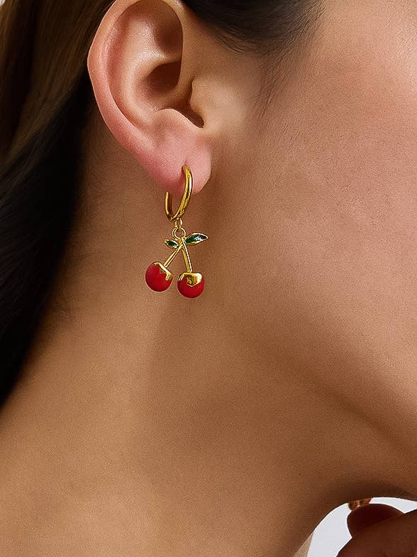 Côte 18K Gold Non-Tarnish Vintage Cherry Earring: Red