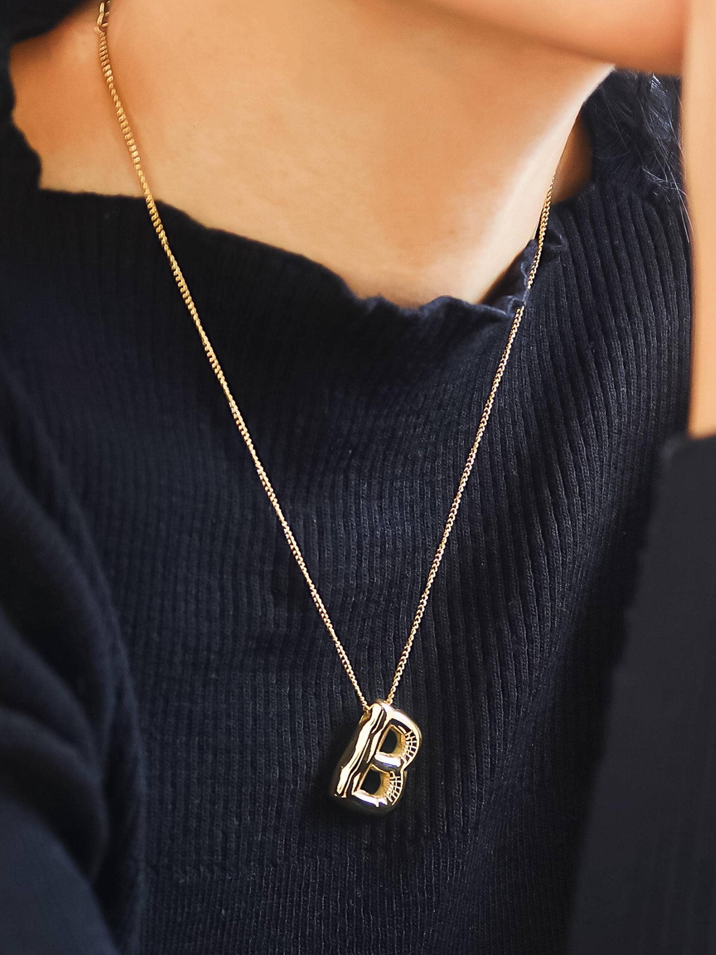 Hayes 18K Gold Non-Tarnish Balloon Alphabet Necklace: Yellow Gold / B