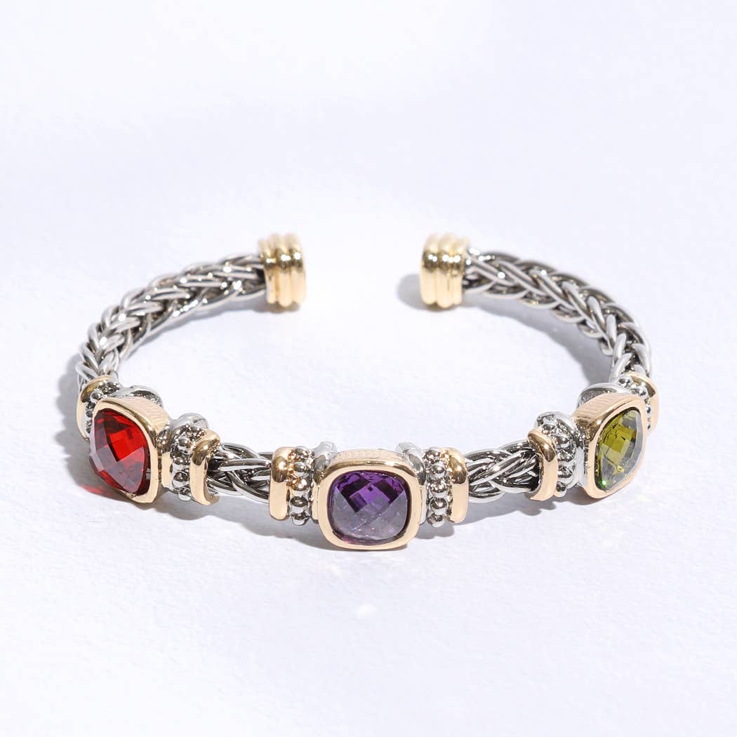 Square Multi CZ Bangle Bracelet 5MM: BKDM / ONE SIZE