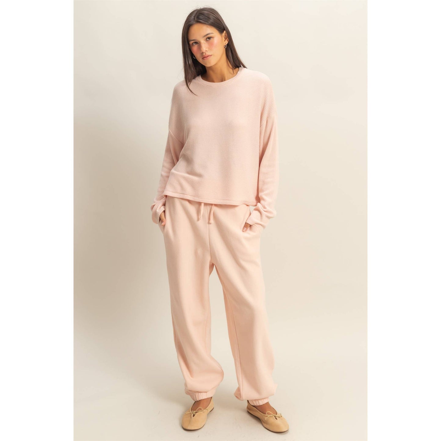 High-Waist Jogger Pants: DUSTY PINK / S-M-L(2-2-2)