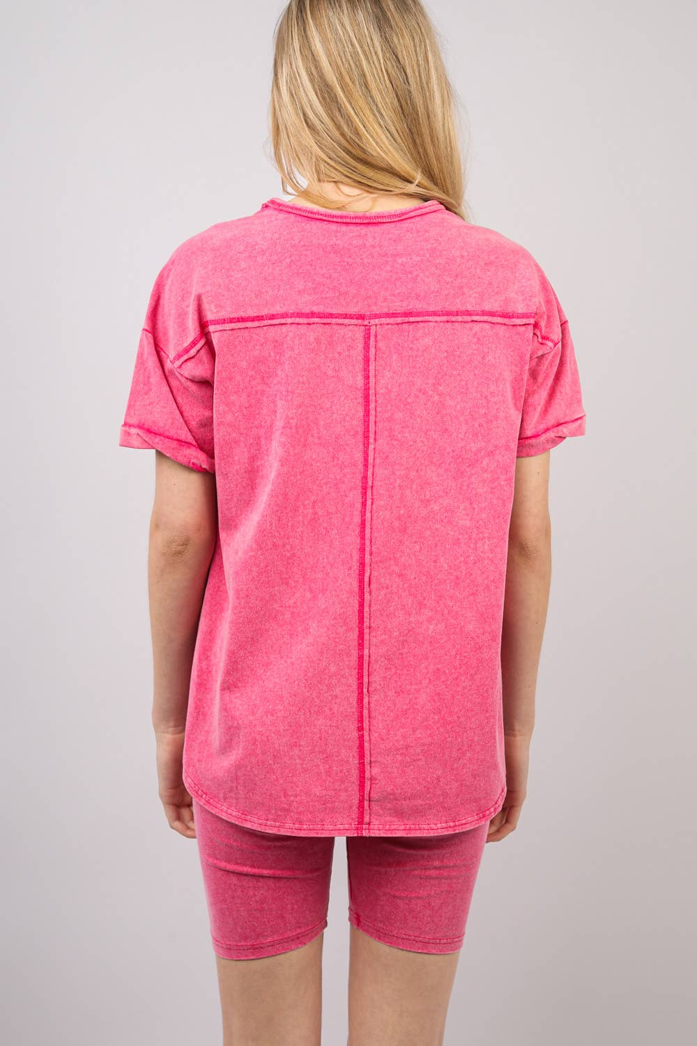 Washed Stretchy Knit Activewear Top & Shorts: HOT PINK 4/27/2025