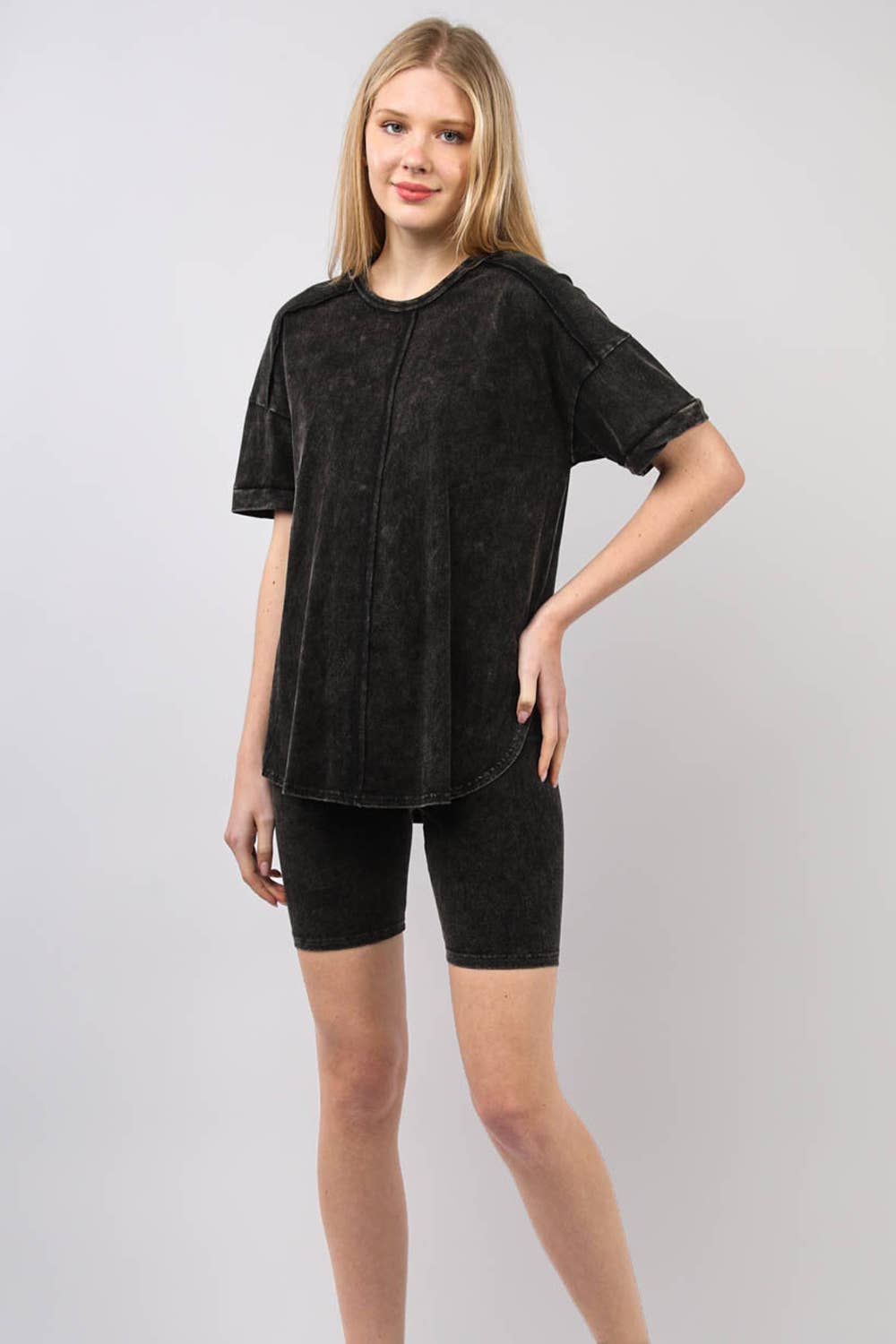 Washed Stretchy Knit Activewear Top & Shorts: HOT PINK 4/27/2025