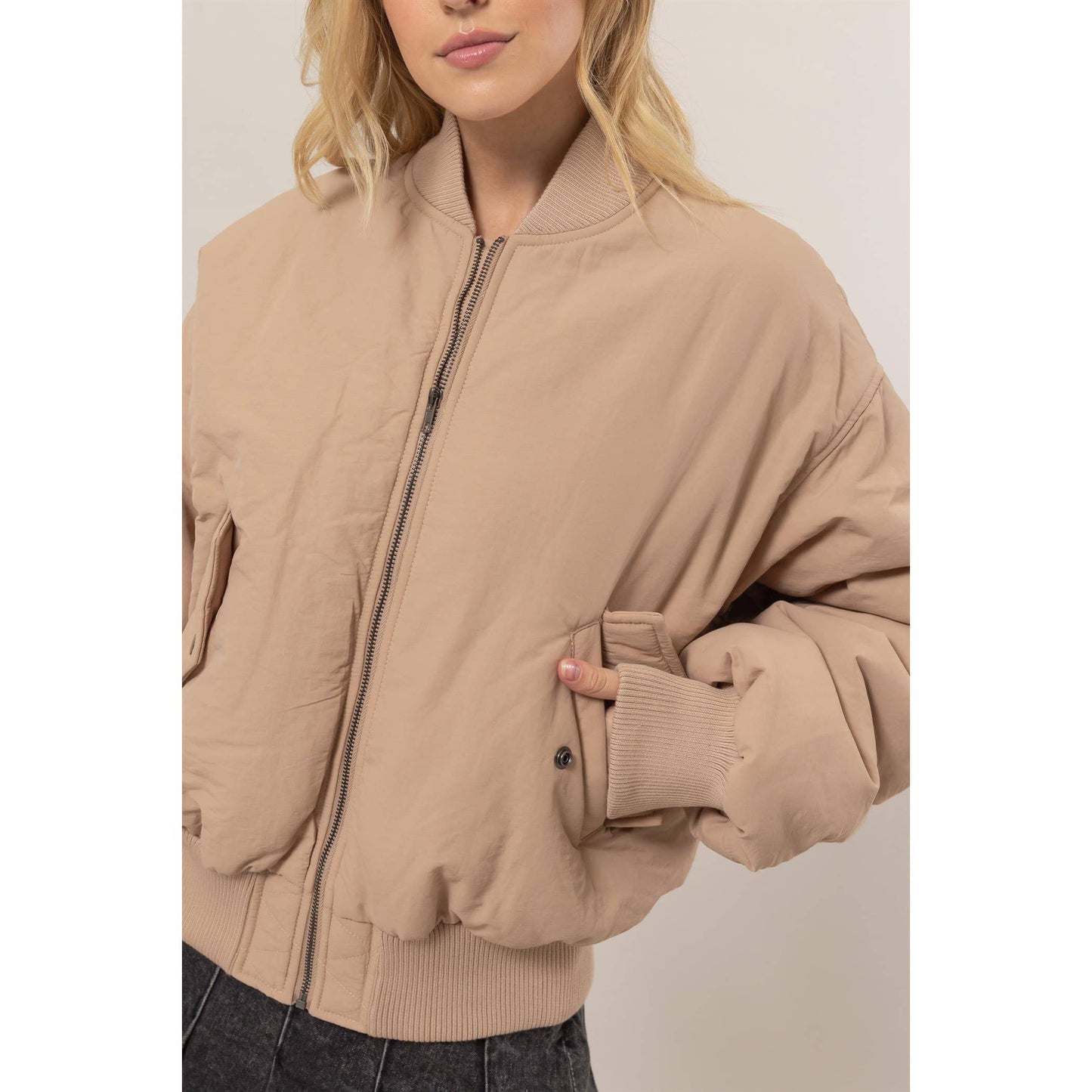 Oversized Bomber Puffer Jacket: BLACK / S-M-L(1-1-1)