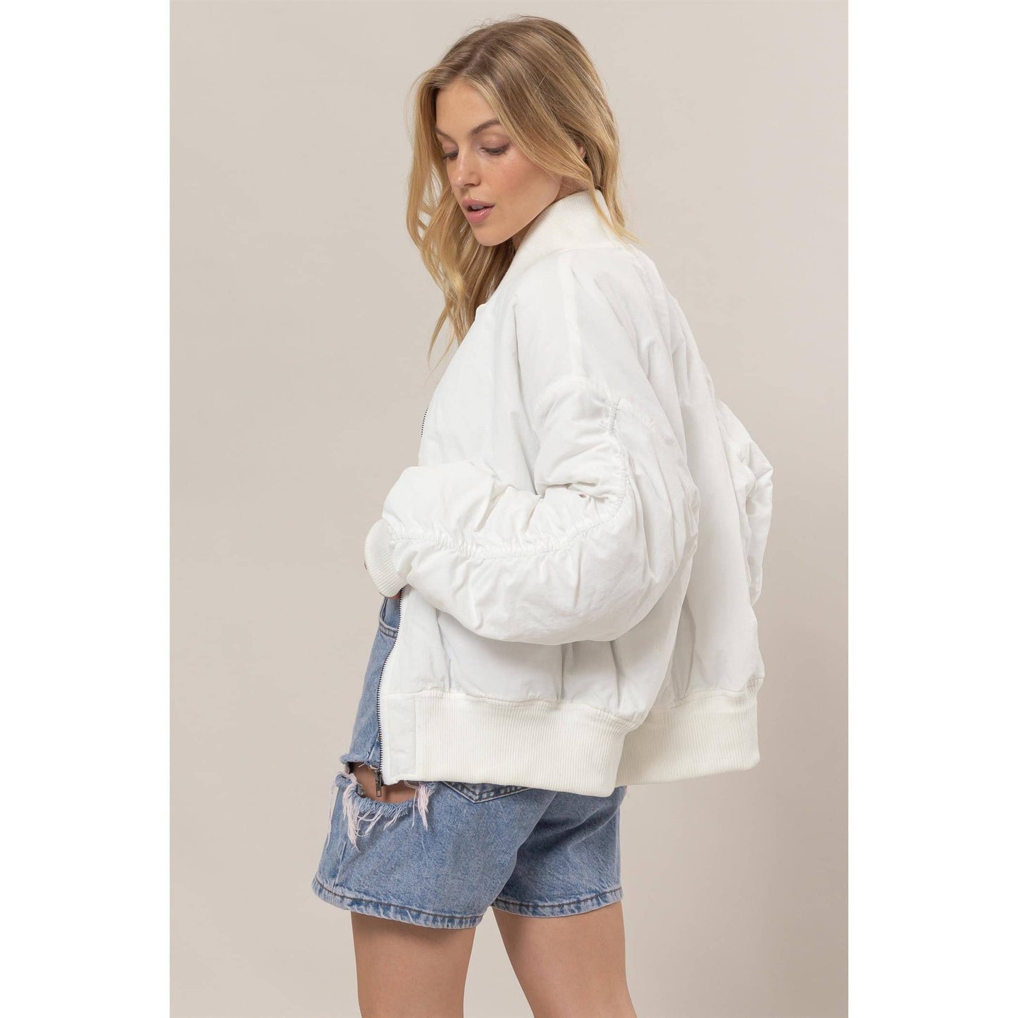Oversized Bomber Puffer Jacket: BLACK / S-M-L(1-1-1)