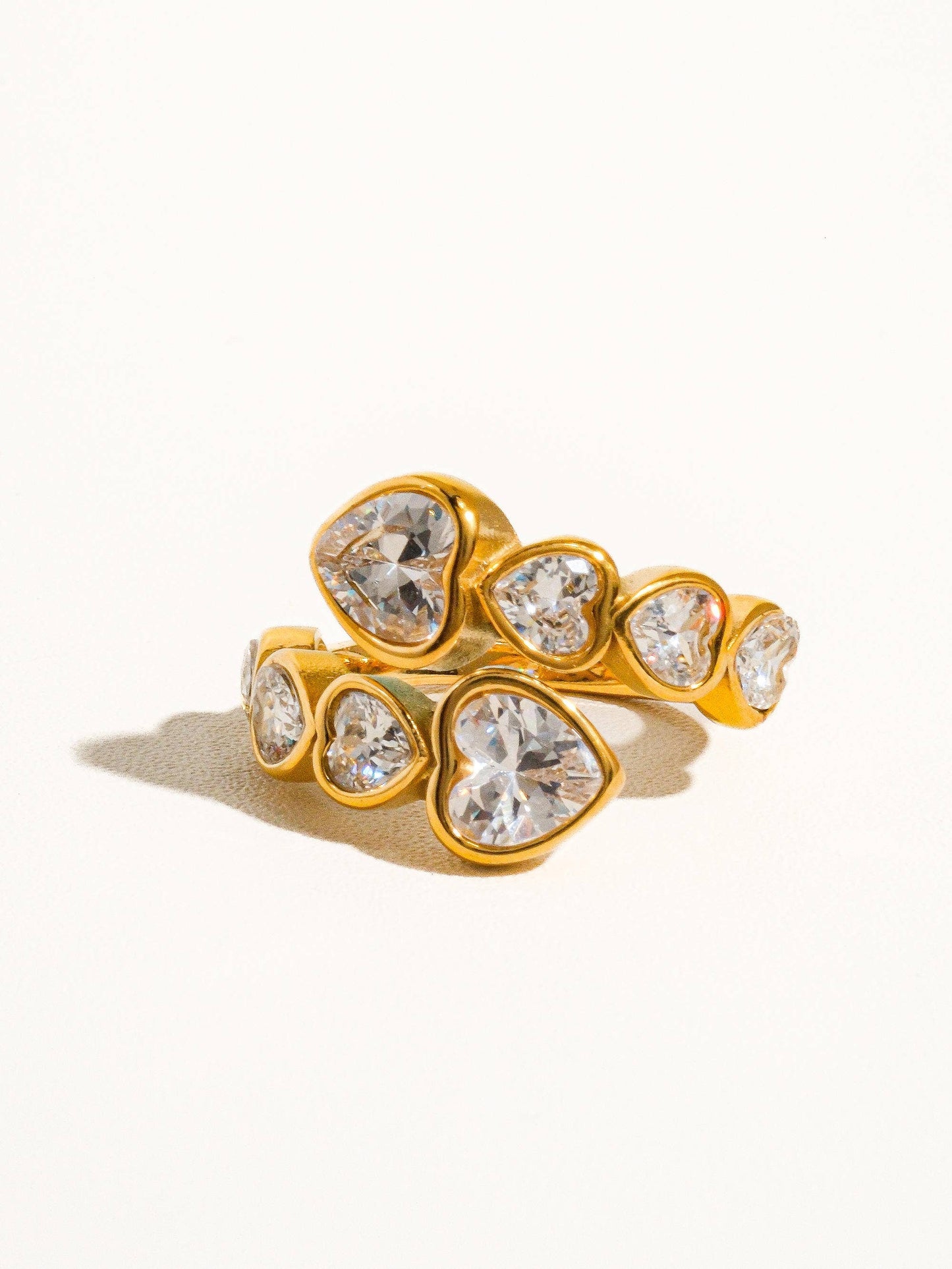 Wyatt 18K Gold Non-Tarnish Rhinestone Heart Ring: Yellow Gold / 7