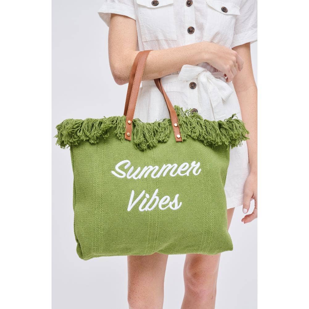 Summer Vibes Fringe Beach Tote: Sage