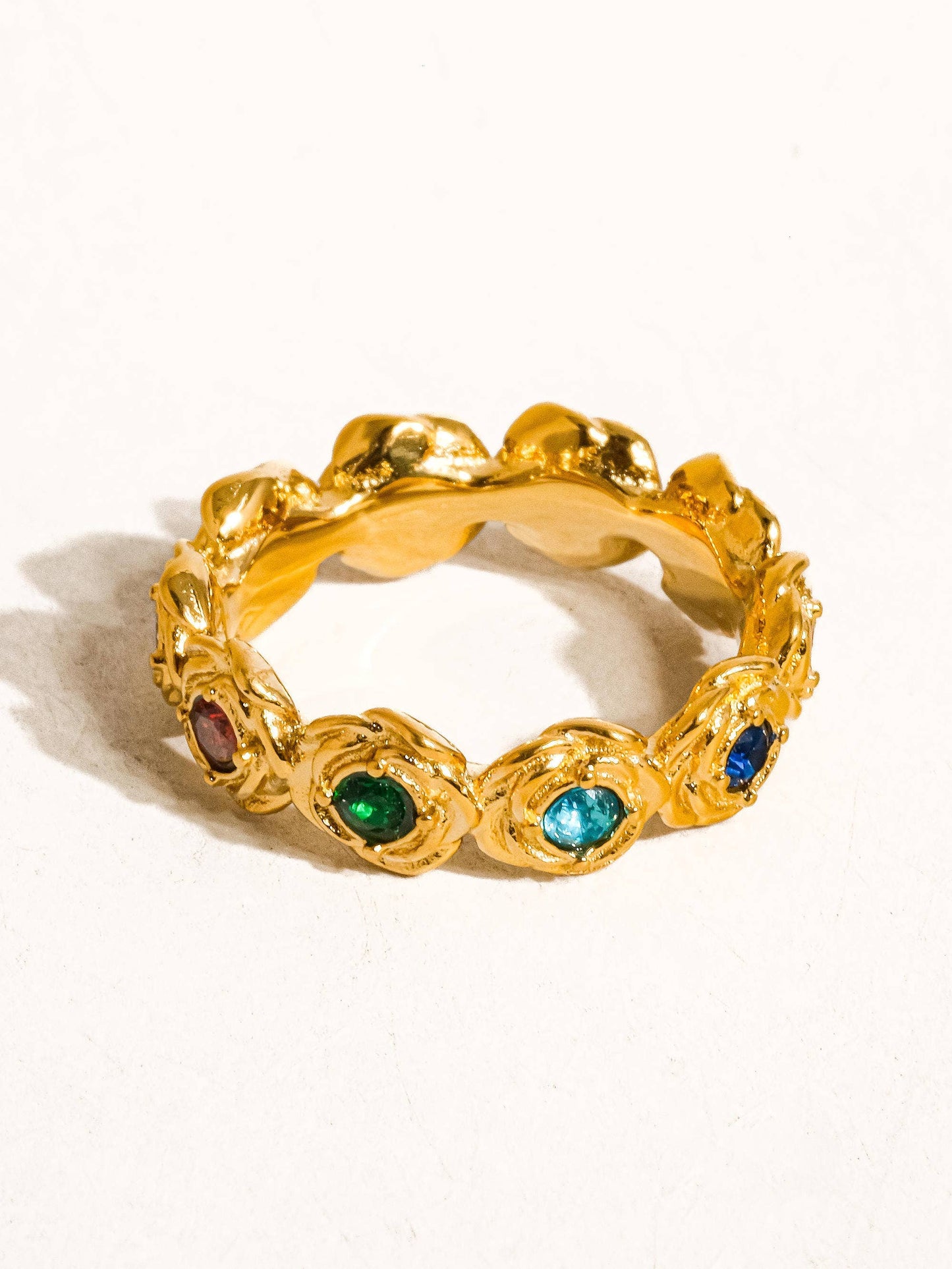 Frances 18K Gold Non-Tarnish Multi Stone Vintage Ring: Multi-Colored