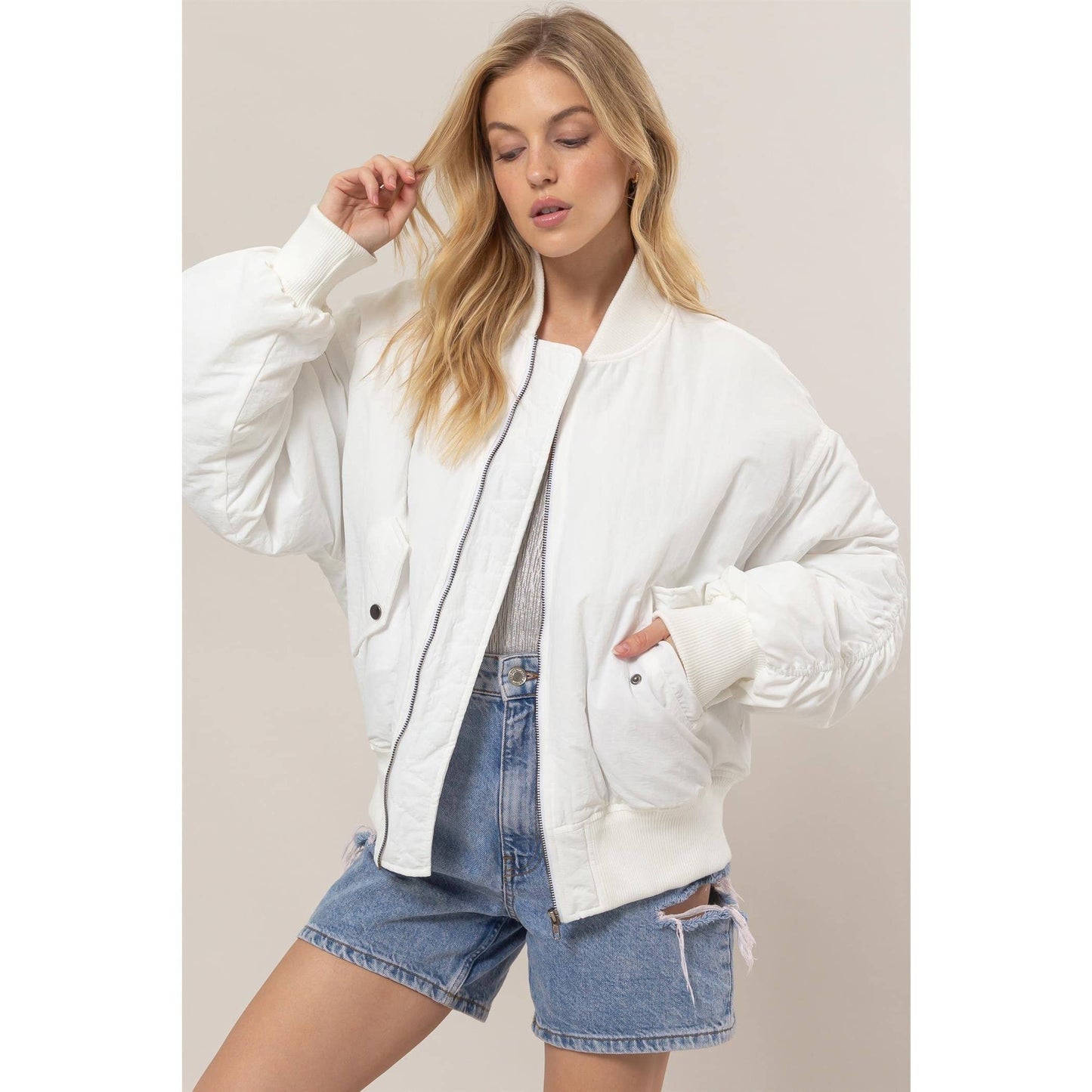 Oversized Bomber Puffer Jacket: BLACK / S-M-L(1-1-1)