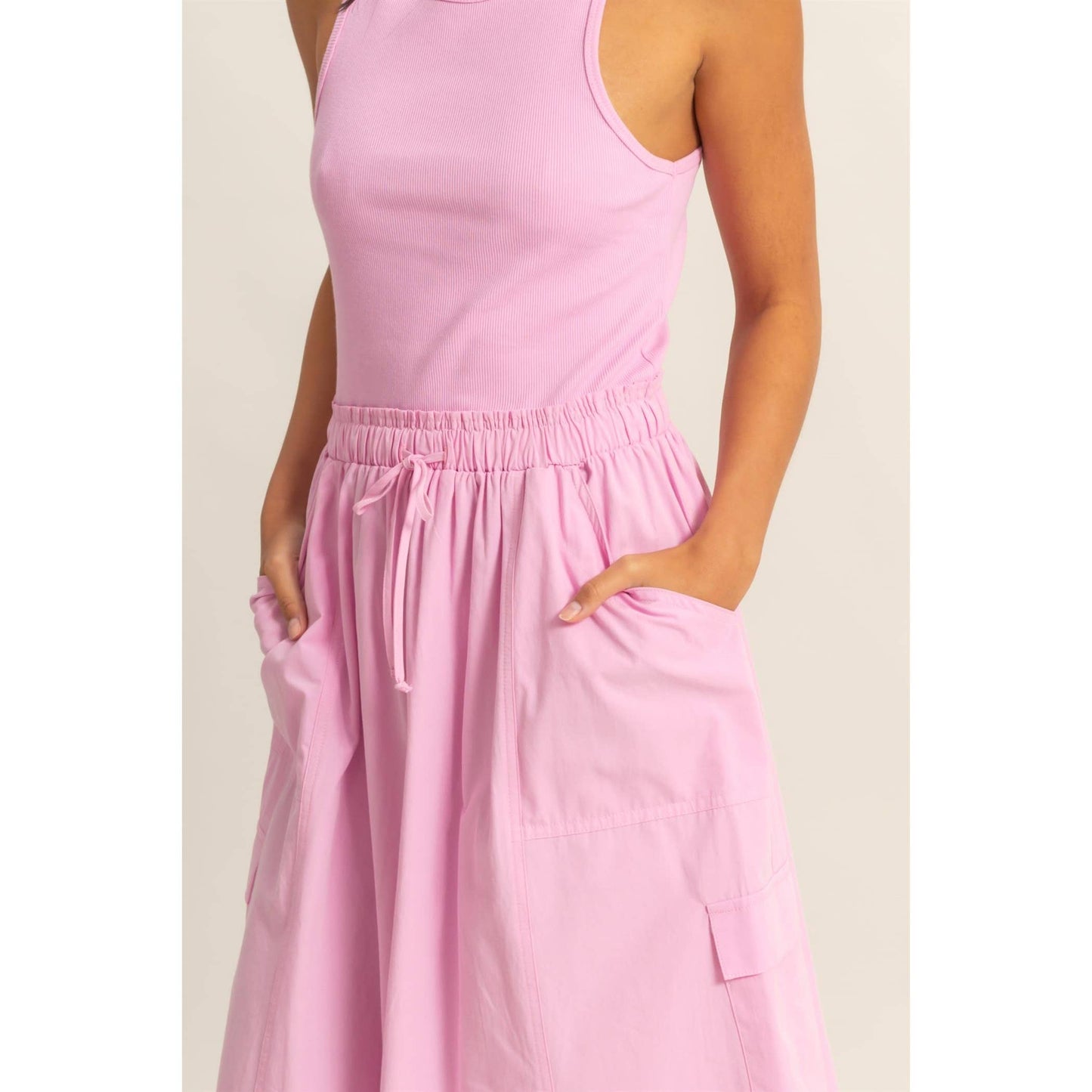 Sleeveless Cargo Midi Dress: PINK