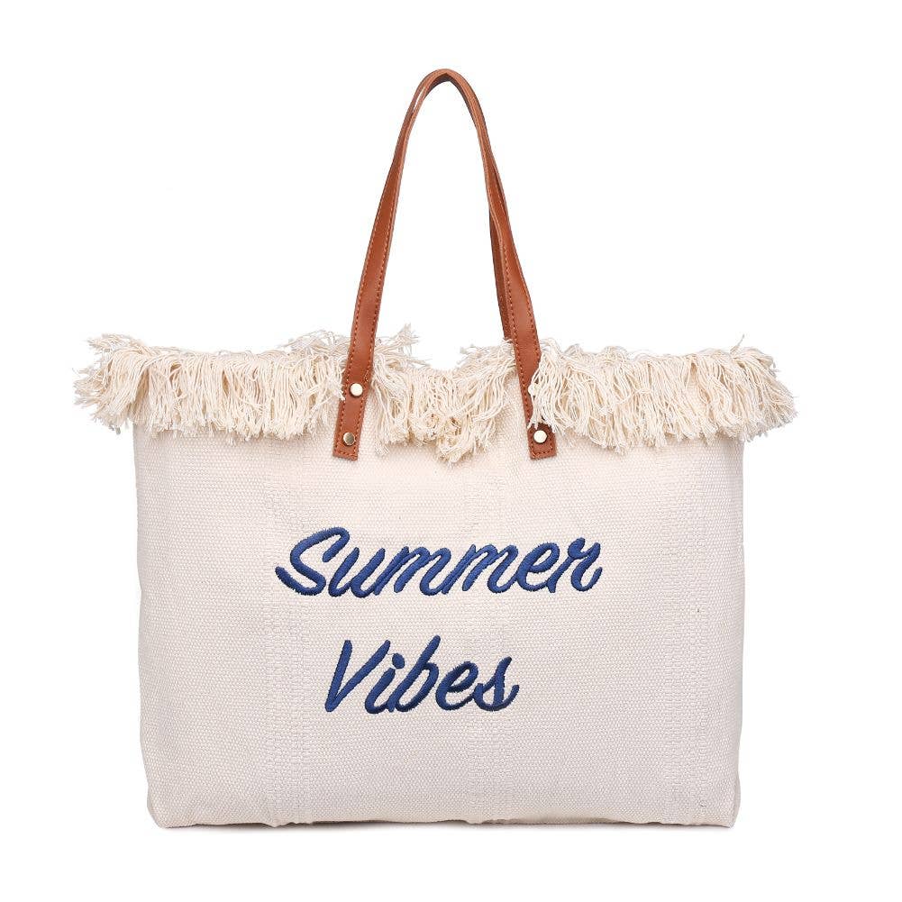 Summer Vibes Fringe Beach Tote: Sage