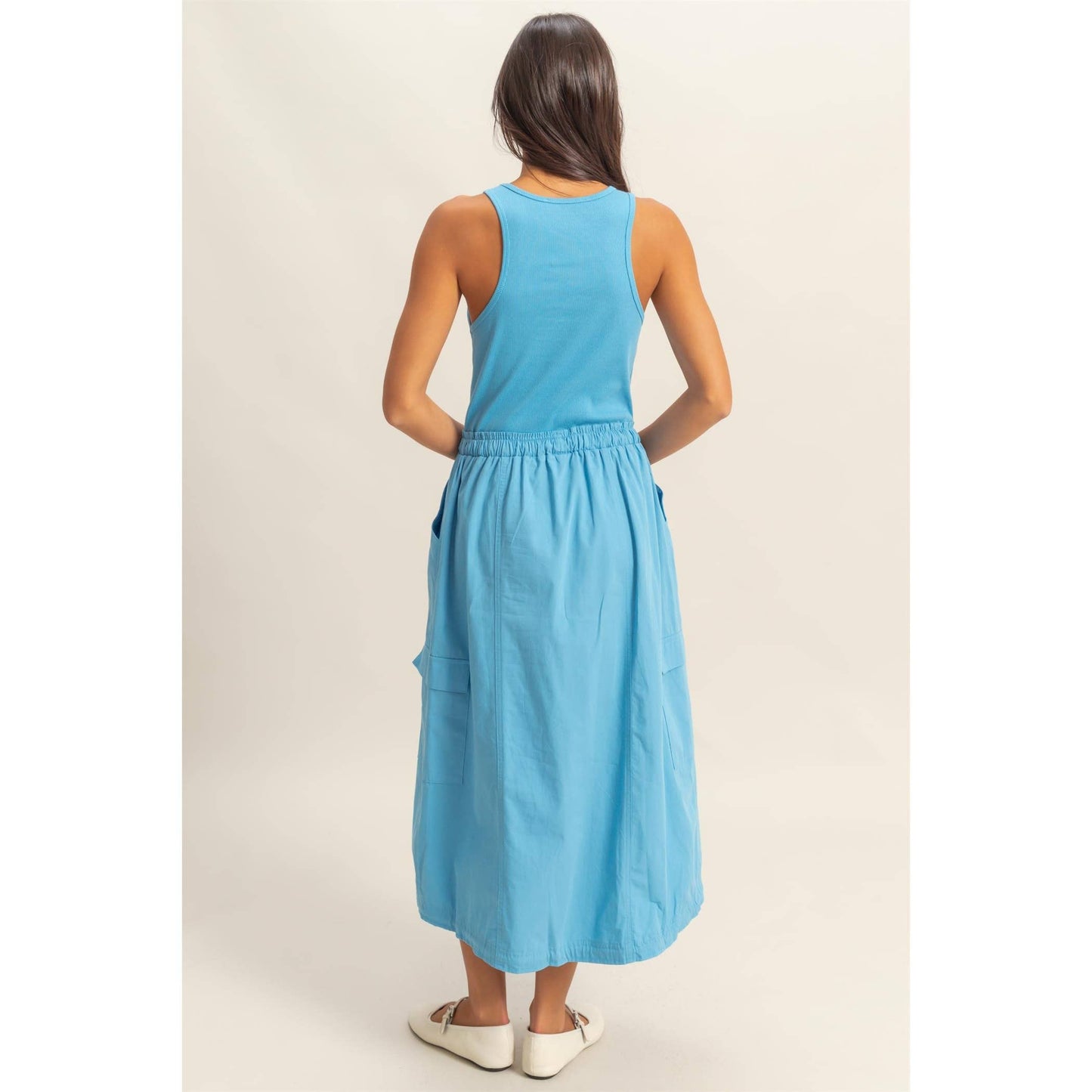 Sleeveless Cargo Midi Dress: PINK