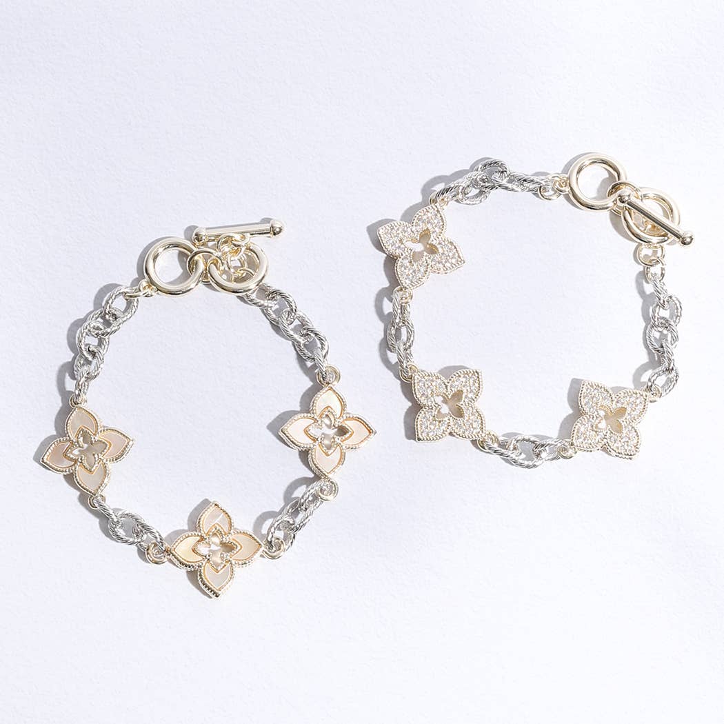 Lucky 3 Clover Pave Clover Mop Link Bracelet: BK / ONE SIZE