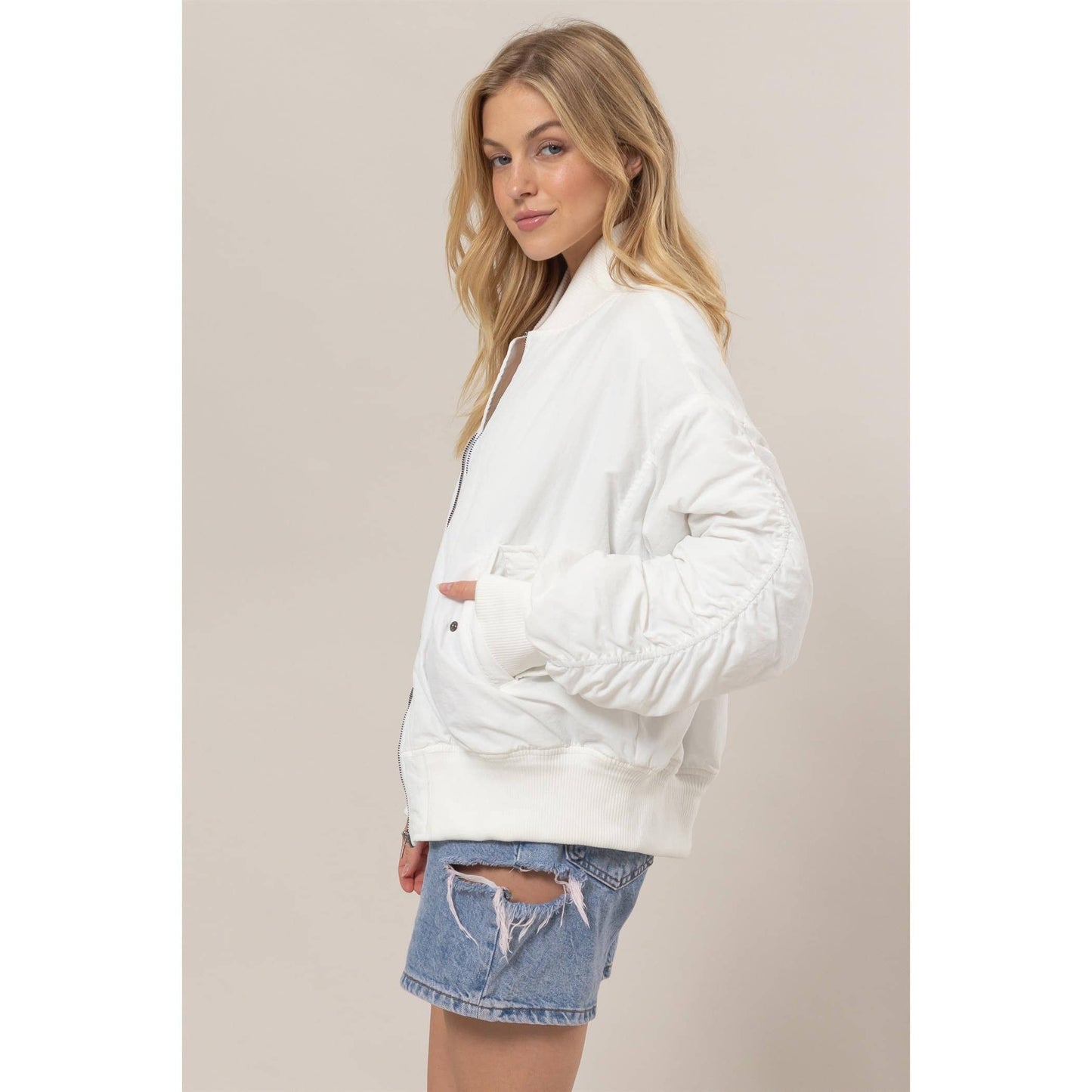Oversized Bomber Puffer Jacket: BLACK / S-M-L(1-1-1)