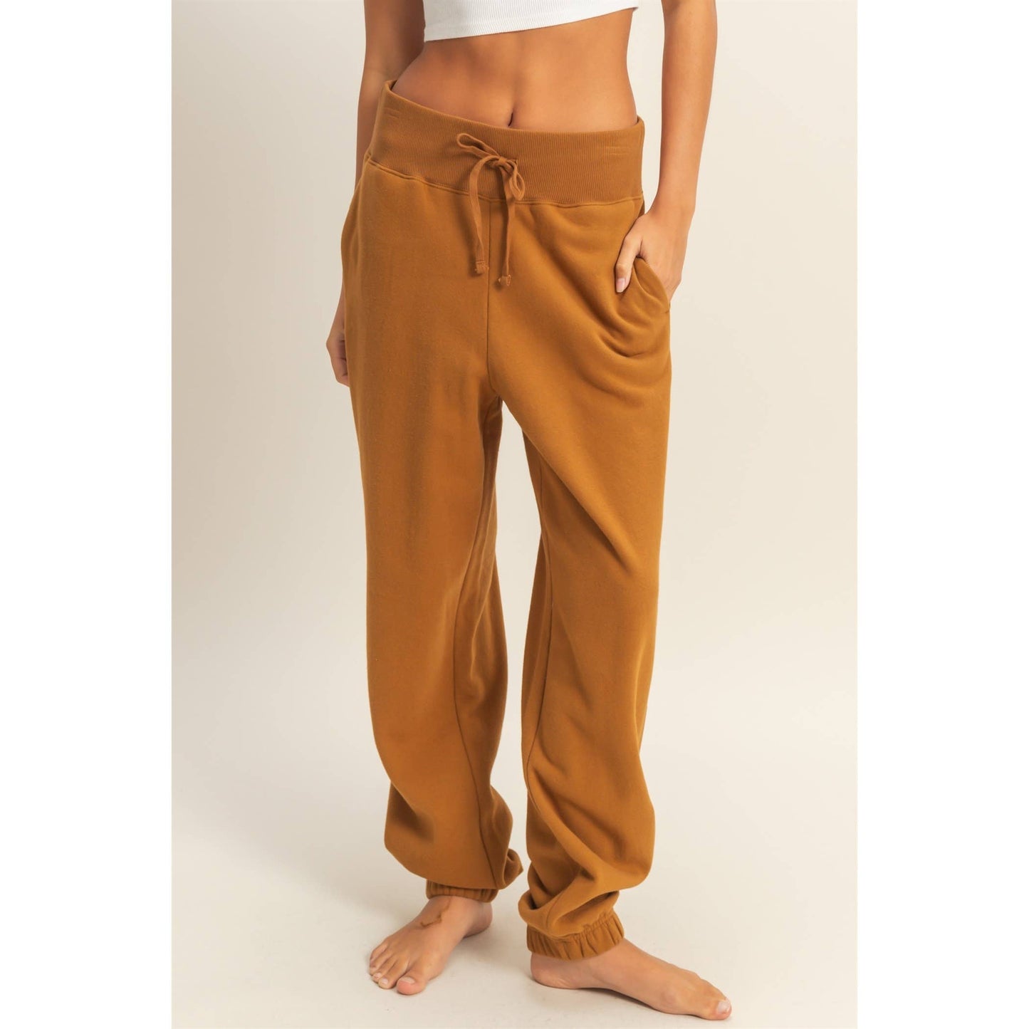 High-Waist Jogger Pants: DUSTY PINK / S-M-L(2-2-2)