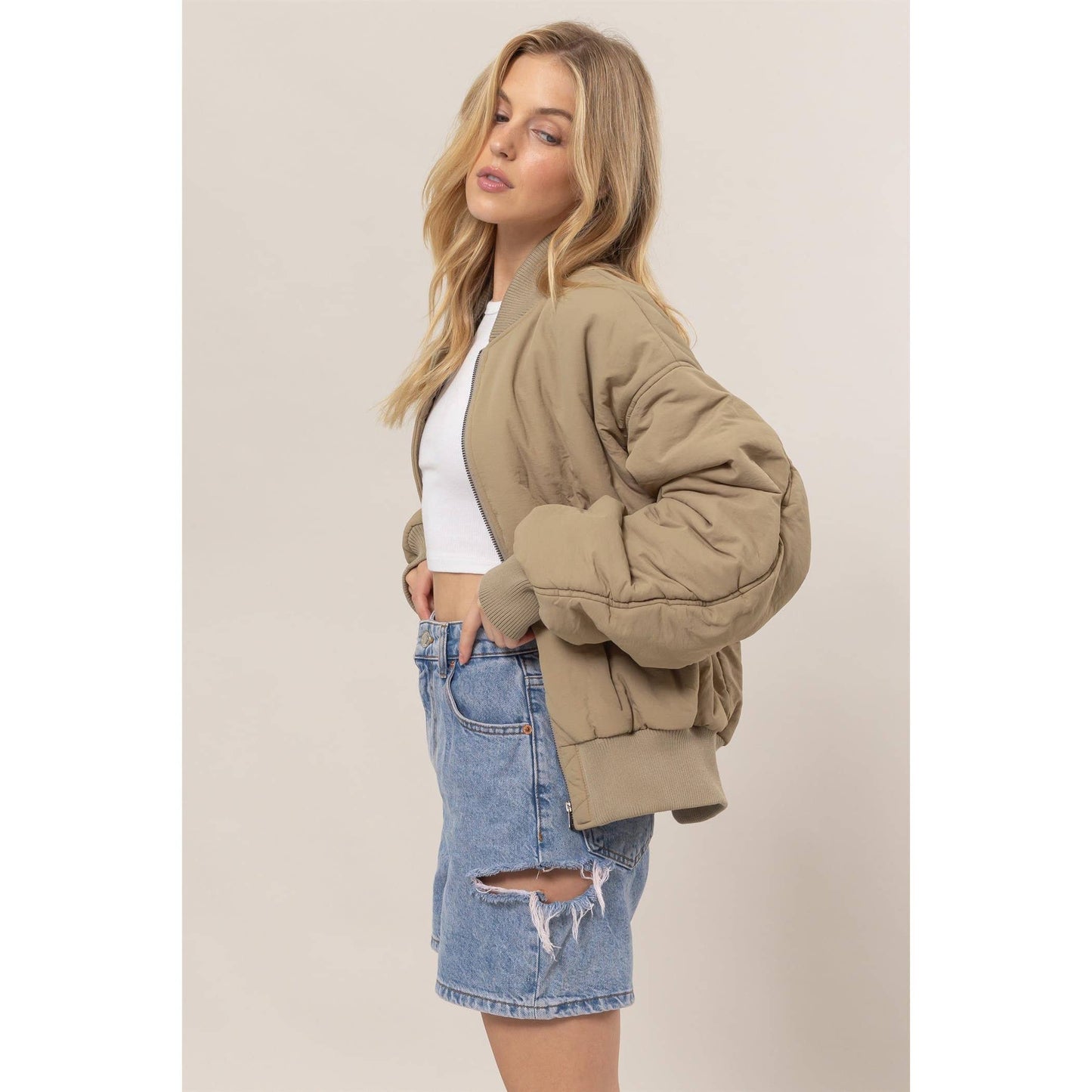 Oversized Bomber Puffer Jacket: BLACK / S-M-L(1-1-1)