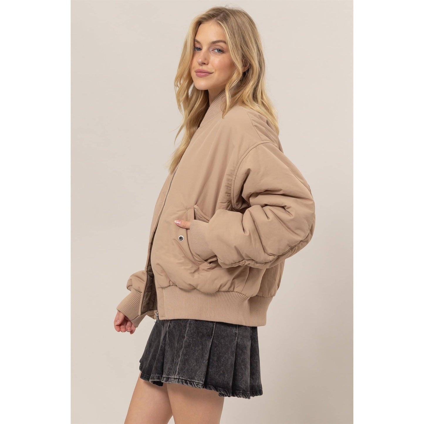 Oversized Bomber Puffer Jacket: BLACK / S-M-L(1-1-1)