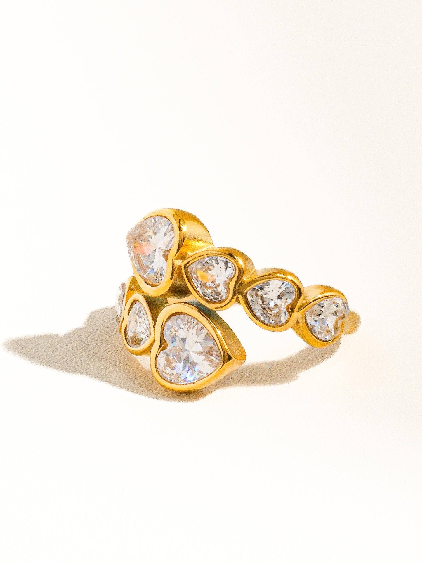 Wyatt 18K Gold Non-Tarnish Rhinestone Heart Ring: Yellow Gold / 7