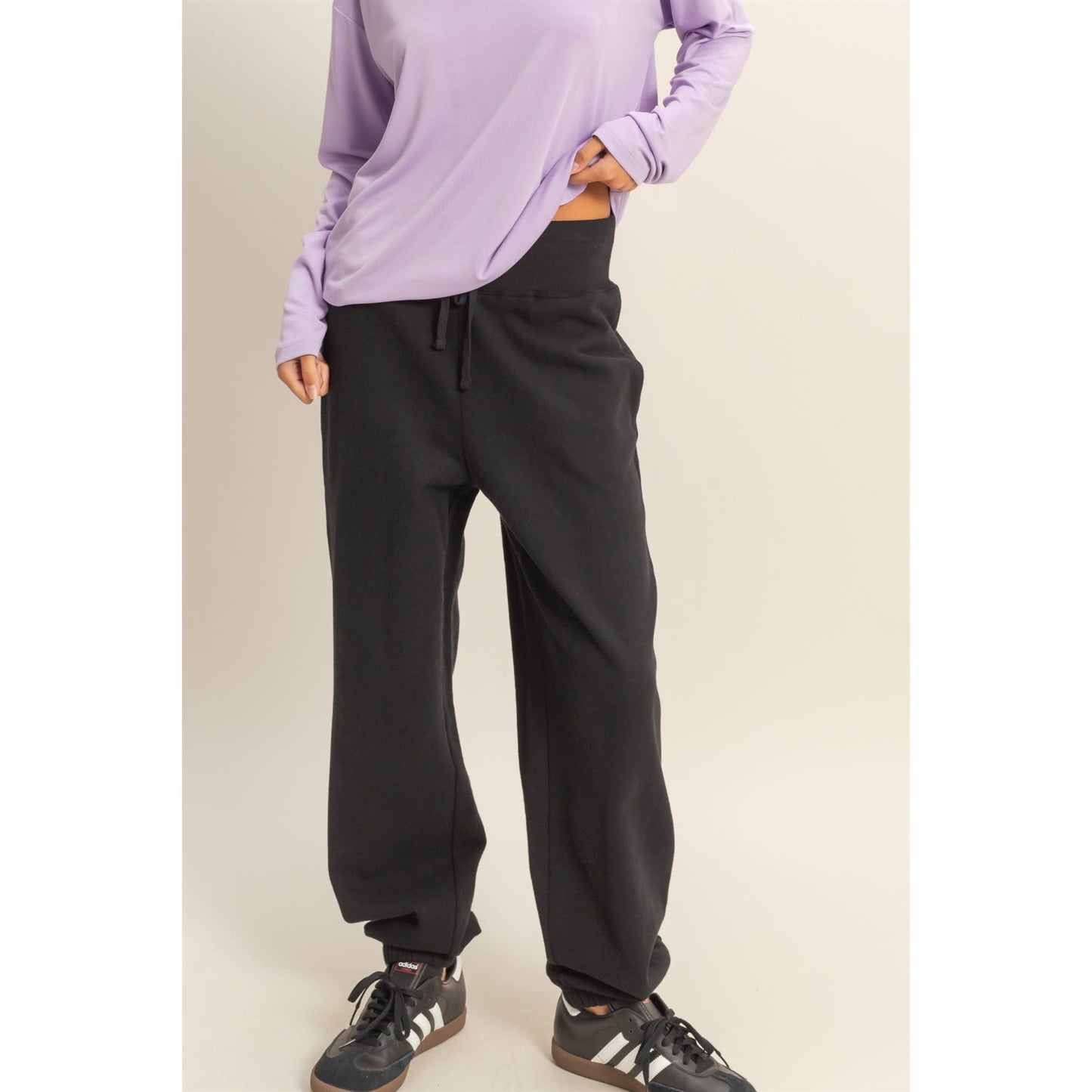 High-Waist Jogger Pants: DUSTY PINK / S-M-L(2-2-2)